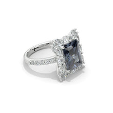 Load image into Gallery viewer, 2Ct Radiant Cut Dark Gray Blue Moissanite Halo Engagement Ring, Radiant Cut Moissanite Engagement Ring, Side Accents Stones 14K Yellow Gold
