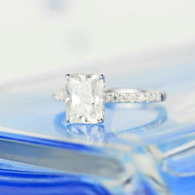 Load image into Gallery viewer, 2Ct Moissanite Engagement Ring, Radiant Cut Moissanite Engagement Ring, Moissanite Pave Accents Stones Hidden Halo with Eternity Ring Set
