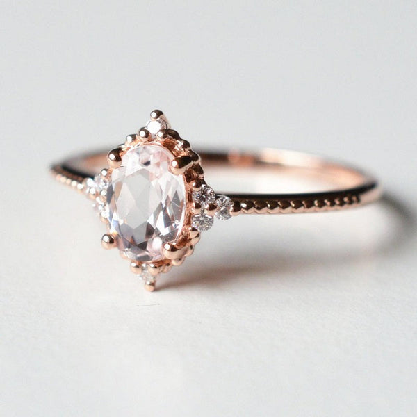 14K Solid Rose Gold Ring 2CT Oval Halo Morganite Wedding Ring Stone Engagement Ring Anniversary Ring Yellow White Gold Ring Pave Set Colar