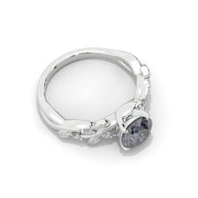 Load image into Gallery viewer, 2Ct Round Blue Grey Gray Moissanite 14K White Gold Engagement Ring Leaf Design Nature Inspired Twig Setting Ring Gray/Blue Shade Ring
