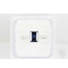 Load image into Gallery viewer, 4 Carat Dark Grey -Blue, Gray Moissanite 14K White Gold Engagement. 4ct Emerald Cut Moissanite Hidden Halo Designer Ring
