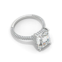 Load image into Gallery viewer, 5ct Emerald Cut Moissanite Ring, 5 Carat Emerald Cut Moissanite Engagement Ring, Moissanite Pave Accent Stones Hidden Halo
