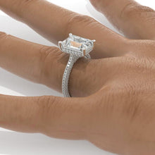 Load image into Gallery viewer, 5ct Emerald Cut Moissanite Ring, 5 Carat Emerald Cut Moissanite Engagement Ring, Moissanite Pave Accent Stones Hidden Halo
