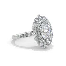 Load image into Gallery viewer, 1 Ct Moissanite Double Halo Engagement Ring, Vintage Oval Shape Cut Moissanite Engagement Ring, Side Accents Stones 14K White Gold
