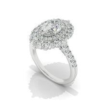 Load image into Gallery viewer, 1 Ct Moissanite Double Halo Engagement Ring, Vintage Oval Shape Cut Moissanite Engagement Ring, Side Accents Stones 14K White Gold
