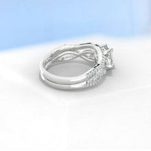 Load image into Gallery viewer, 1Ct Moissanite Engagement Ring, Solitaire Emerald Cut Moissanite Engagement Ring, Moissanite Pave Accents Stones Hidden Halo Ring Set
