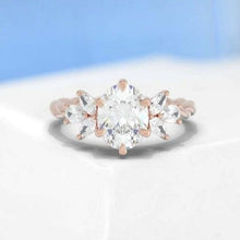 Load image into Gallery viewer, 2 Carat Oval Moissanite Vintage Engagement Rose Gold Ring, Vintage Marquise Cut Rose Gold Ring, 2ct Oval Rope Shank Ring
