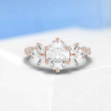 Load image into Gallery viewer, 14K Solid Gold Ring 2CT Oval Diamond Imitation Moissanite Wedding Ring, Halo Engagement Ring, Anniversary Eternity Gold Rope Shank Ring
