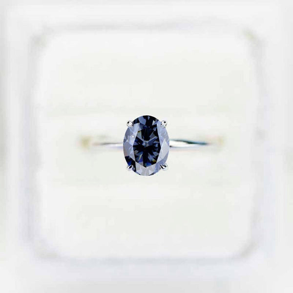 1.5CT Oval Dark Gray Moissanite Wedding Ring Set. Moissanite Engagement Ring Anniversary Ring Promise Yellow White Gold Ring Set