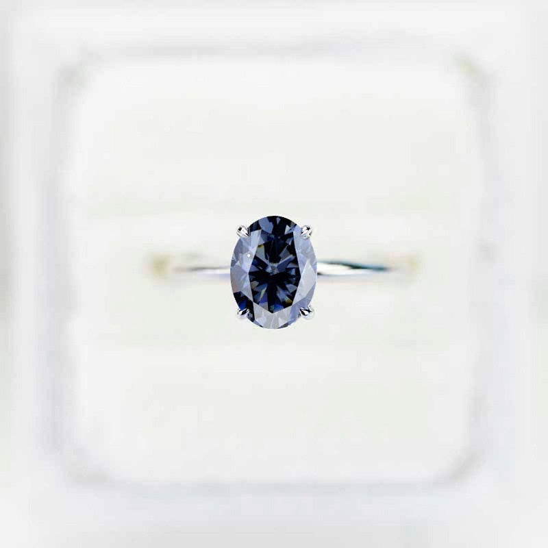 1.5CT Oval Dark Gray Moissanite Wedding Ring Set. Moissanite Engagement Ring Anniversary Ring Promise Yellow White Gold Ring Set