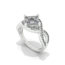 Load image into Gallery viewer, 2Ct Princess Cut Dark Blue Grey Gray Moissanite 14K White Gold Engagement Ring Twisted Shank Gold Ring Gray/Blue Shade Ring
