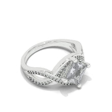 Load image into Gallery viewer, 2Ct Princess Cut Dark Blue Grey Gray Moissanite 14K White Gold Engagement Ring Twisted Shank Gold Ring Gray/Blue Shade Ring
