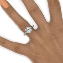 Load image into Gallery viewer, 6mm Round Moissanite Halo Twisted Shank Engagement Ring, Solitaire Moissanite Ring, Classic lace Victorian 14K White Gold Ring
