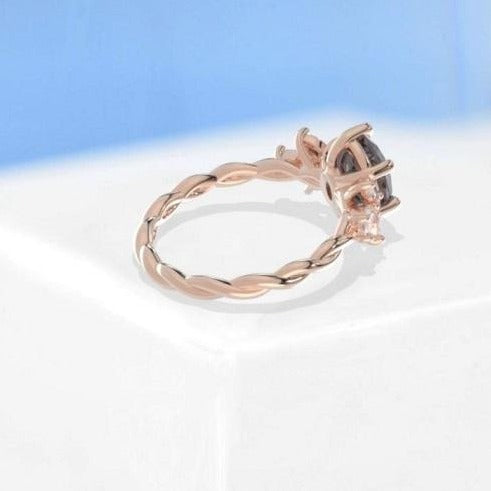 2 Carat Dark Gray Grey Blue Oval Moissanite Engagement Ring, Vintage Marquise Cut Rose Gold Ring, 2ct Oval Rope Shank Ring 14k rose gold