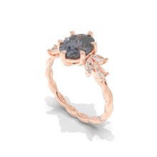 Load image into Gallery viewer, 2 Carat Dark Gray Grey Blue Oval Moissanite Engagement Ring, Vintage Marquise Cut Rose Gold Ring, 2ct Oval Rope Shank Ring 14k rose gold

