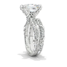 Load image into Gallery viewer, 2Ct Moissanite Engagement Ring Set, Solitaire Princess Cut Moissanite Engagement Ring, Floral Eternity Ring Set
