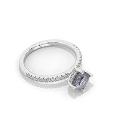 Load image into Gallery viewer, 1 Carat Cushion Gray Grey, Dark Grey Blue Moissanite Accents Stone 14K White Gold Ring Blue Shade Gray Moissanite Promissory Ring
