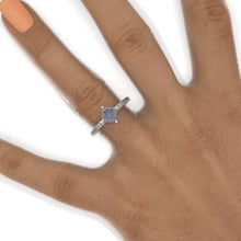 Load image into Gallery viewer, 1 Carat Cushion Gray Grey, Dark Grey Blue Moissanite Accents Stone 14K White Gold Ring Blue Shade Gray Moissanite Promissory Ring
