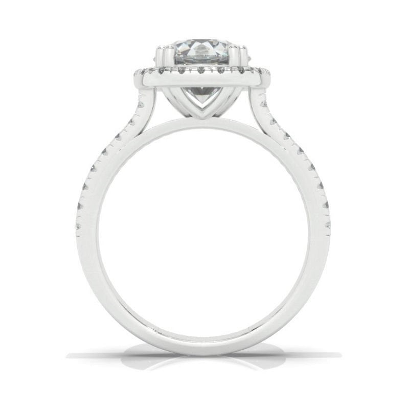 2 Carat Round Moissanite Halo Engagement Ring, Four Prongs Moissanite Ring, Victorian 14K White Gold Ring