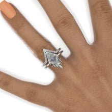 Load image into Gallery viewer, 14K Solid Gold Ring 3CT Kite Moissanite Halo Engagement Ring, Baguette Eternity Gold Ring Set
