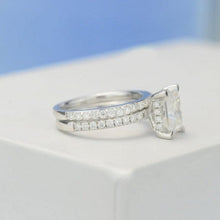 Load image into Gallery viewer, 2Ct Moissanite Engagement Ring, Radiant Cut Moissanite Engagement Ring, Moissanite Pave Accents Stones Hidden Halo with Eternity Ring Set
