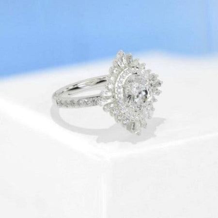 14K Solid Gold Ring 2CT Oval Halo Moissanite Vintage Wedding Ring. Engagement Ring Anniversary Ring, Baguette Double Halo Ring