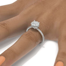 Load image into Gallery viewer, 2 Carat Round Moissanite Hidden Halo Engagement Ring, Four Prongs Moissanite Ring, Victorian 14K White Gold Ring
