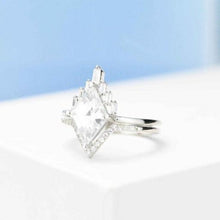 Load image into Gallery viewer, 14K Solid Gold Ring 3CT Kite Moissanite Halo Engagement Ring, Baguette Eternity Gold Ring Set
