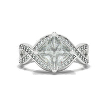 Load image into Gallery viewer, 2Ct Princess Cut Dark Blue Grey Gray Moissanite 14K White Gold Engagement Ring Twisted Shank Gold Ring Gray/Blue Shade Ring
