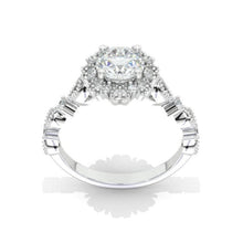 Load image into Gallery viewer, 6mm Round Moissanite Halo Twisted Shank Engagement Ring, Solitaire Moissanite Ring, Classic lace Victorian 14K White Gold Ring
