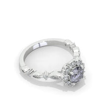Load image into Gallery viewer, 6mm Round Dark Gray Grey Blue Moissanite Giliarto Accents Stone 14K White Gold Twisted Shank Ring, Ring Promissory Ring, Wedding Ring

