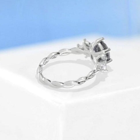 2 Carat Dark Gray Grey Blue Oval Moissanite Engagement Ring, Vintage Marquise Cut Rose Gold Ring, 2ct Oval Rope Shank Ring 14k rose gold