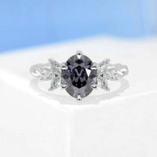 Load image into Gallery viewer, 2 Carat Dark Gray Grey Blue Oval Moissanite Engagement Ring, Vintage Marquise Cut Rose Gold Ring, 2ct Oval Rope Shank Ring 14k rose gold
