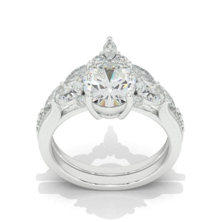 Oval Moissanite Engagement Ring Set, Vintage Unique White Gold Engagement Ring, Women Marquise Wedding Bridal Anniversary Set Gift