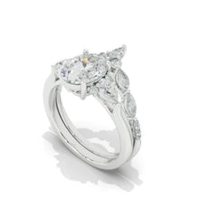 Load image into Gallery viewer, Oval Moissanite Engagement Ring Set, Vintage Unique White Gold Engagement Ring, Women Marquise Wedding Bridal Anniversary Set Gift
