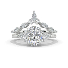 Load image into Gallery viewer, Oval Moissanite Engagement Ring Set, Vintage Unique White Gold Engagement Ring, Women Marquise Wedding Bridal Anniversary Set Gift
