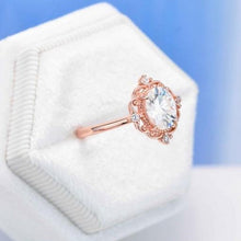 Load image into Gallery viewer, 14K Solid Rose Gold Dainty Oval Moissanite Ring, 1.5ct Oval Cut Moissanite Ring, Rose Gold Ring Unique Oval Halo Vintage Ring
