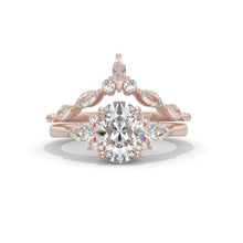 Load image into Gallery viewer, Oval Moissanite Engagement Ring Set, Vintage Unique White Gold Engagement Ring, Women Marquise Wedding Bridal Anniversary Set Gift
