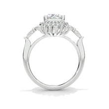 Load image into Gallery viewer, 2Ct Oval Moissanite Double Halo Engagement Ring, Oval Shape Moissanite Engagement Ring, Marquee Side Accents Stones 14K White Gold
