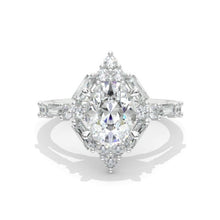 Load image into Gallery viewer, 14K Solid Gold Ring 2CT Oval Halo Moissanite Vintage Wedding Ring. Engagement Ring Anniversary Ring, Baguette Halo Ring Media 1 of 6
