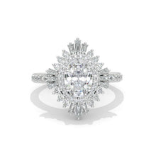 Load image into Gallery viewer, 14K Solid Gold Ring 2CT Oval Halo Moissanite Vintage Wedding Ring. Engagement Ring Anniversary Ring, Baguette Double Halo Ring
