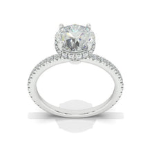 Load image into Gallery viewer, 2 Carat Round Moissanite Hidden Halo Engagement Ring, Four Prongs Moissanite Ring, Victorian 14K White Gold Ring
