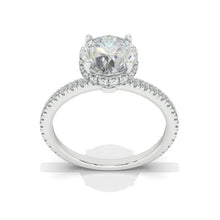 Load image into Gallery viewer, 2 Carat Round Moissanite Hidden Halo Engagement Ring, Four Prongs Moissanite Ring, Victorian 14K White Gold Ring
