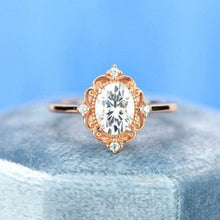 Load image into Gallery viewer, 14K Solid Rose Gold Dainty Oval Moissanite Ring, 1.5ct Oval Cut Moissanite Ring, Rose Gold Ring Unique Oval Halo Vintage Ring
