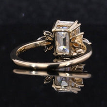 Load image into Gallery viewer, 3Ct Moissanite Engagement Ring, Solitaire Emerald Radiant Cut Moissanite Engagement Ring, Moissanite Marquise Side Stones Engagement Ring
