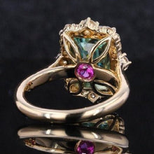 Load image into Gallery viewer, 3Ct Green Moissanite Engagement Ring, Solitaire Emerald Radiant Cut Moissanite Engagement Ring, Moissanite Halo Engagement Gold Ring

