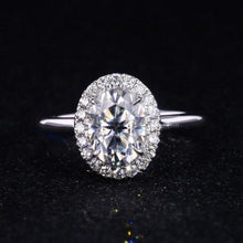 Load image into Gallery viewer, 14K White Gold Classic Oval Halo Moissanite Ring, Luxury Prong Setting Oval Cut Engagement Ring 3ct Carat Oval Moissanite hidden halo Ring,
