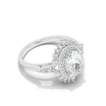 Load image into Gallery viewer, 2Ct Oval Moissanite Double Halo Engagement Ring, Oval Shape Moissanite Engagement Ring, Marquee Side Accents Stones 14K White Gold
