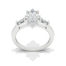 Load image into Gallery viewer, 14K Solid Gold Ring 12x6mm Marquise Moissanite Vintage Wedding Ring. Engagement Ring Anniversary Ring, Baguette Side Stones Ring
