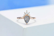 Load image into Gallery viewer, 14K Rose Dainty Natural Rutilated Quarts Ring Set, Pear Cut Quartz Ring , Rose Gold Ring Unique Curved Moissanite Marquise Cut Ring
